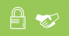 2 graphics on a green background: a lock and a handshake