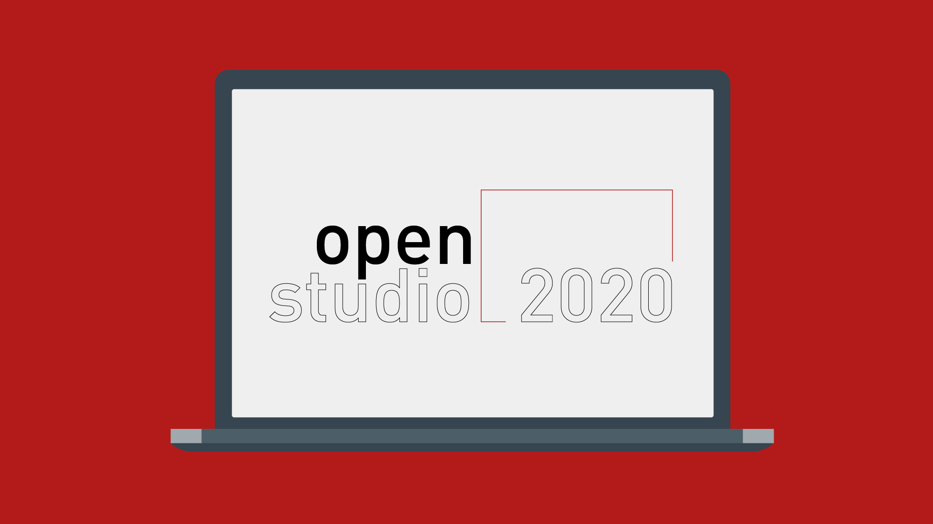 Open Studio 2020 logo within a graphic of a laptop screen