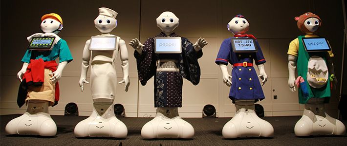 Pepper robot in different outfits