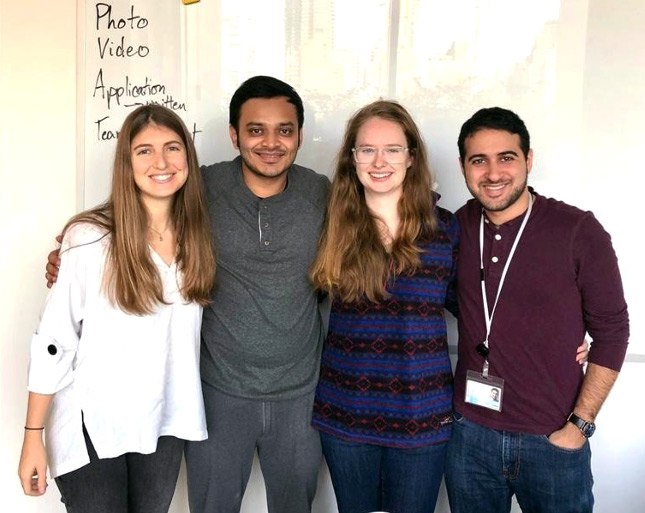 The Empire State of Food Team at Cornell Tech in fall 2019: (L to R) Paula Barmaimon Mendelberg, Prasenjit Roy MS ’20, Leanna, and Daniel Nissani MS ’20