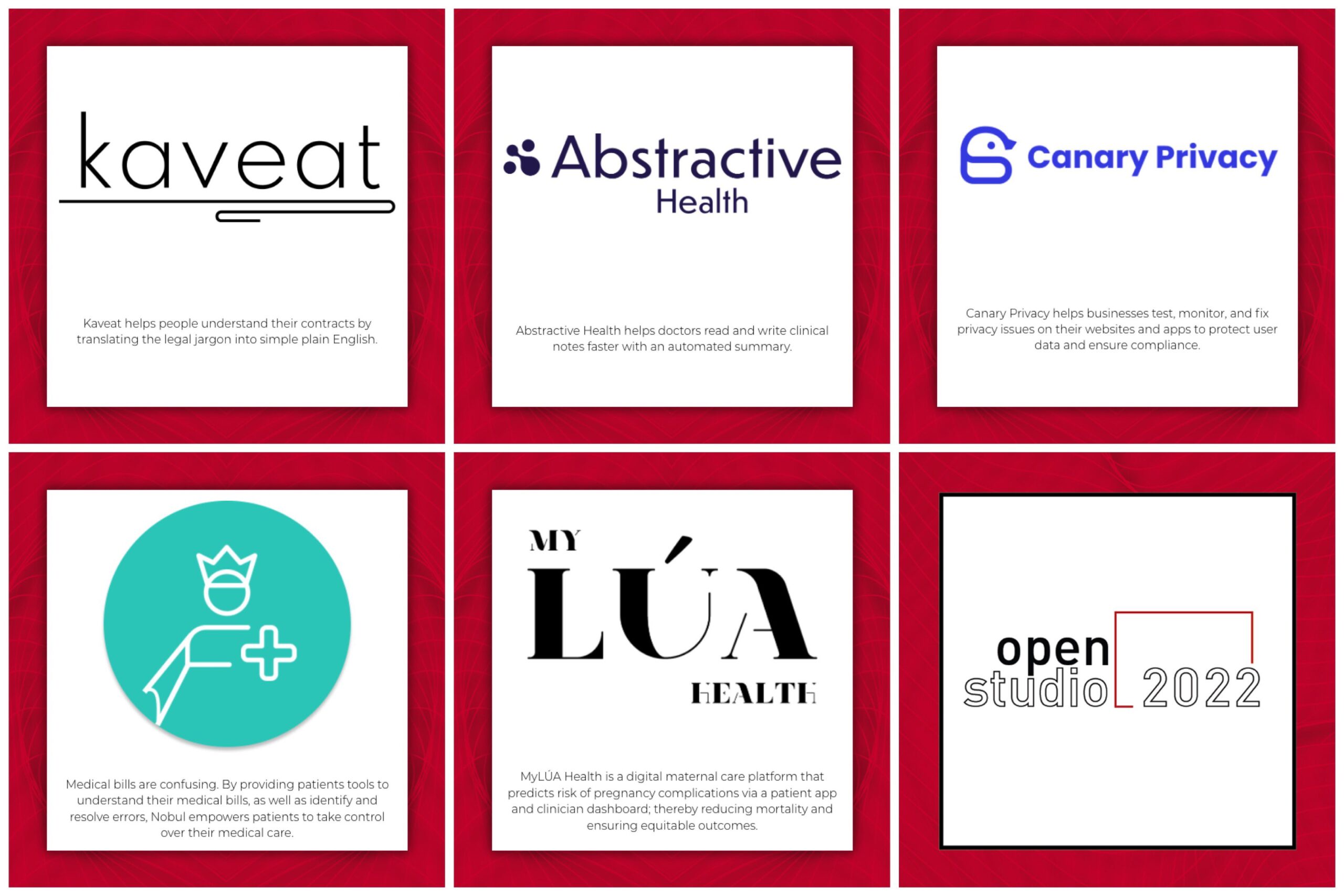 Kaveat, Abstractive Health, Canary Privacy, Nobul, and MyLÚA Health logos