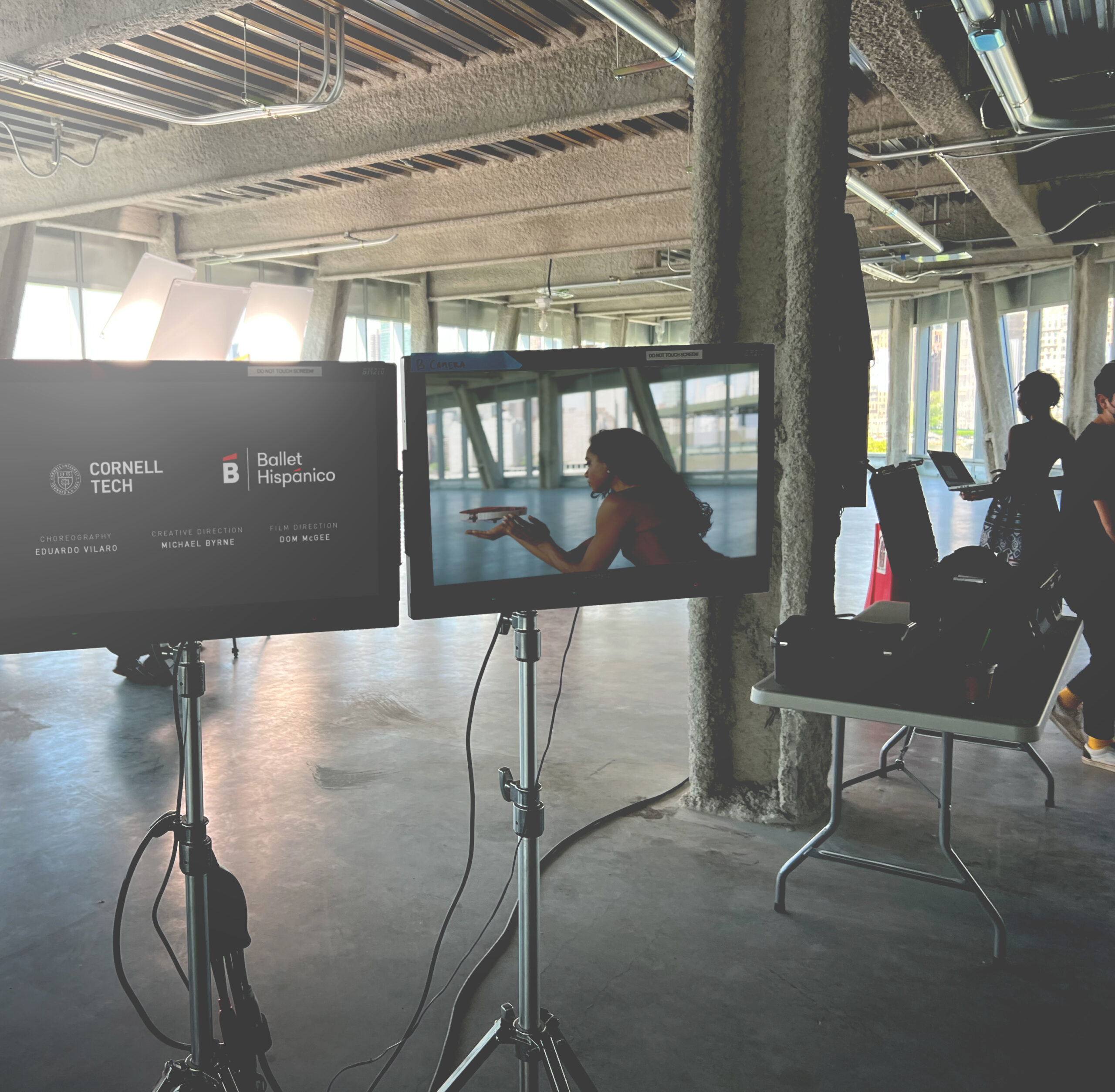 Ballet Hispánico’s Dandara Veiga performing with a mini-drone inside the Tata Innovation Center, Cornell Tech campus.