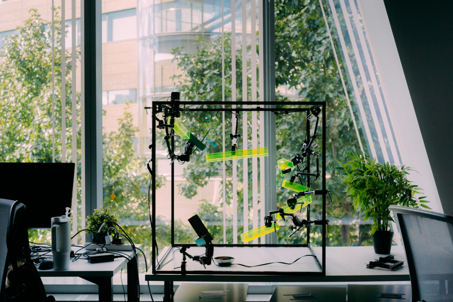 Equipment for the XR Collaboratory's "Marble Run" project, which involves XR-controllable motors in a marble run course.