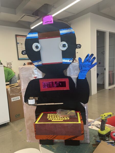 A robot design created by long-term care facility participants, designed to provide entertainment, display daily schedules and help residents feel less isolated.